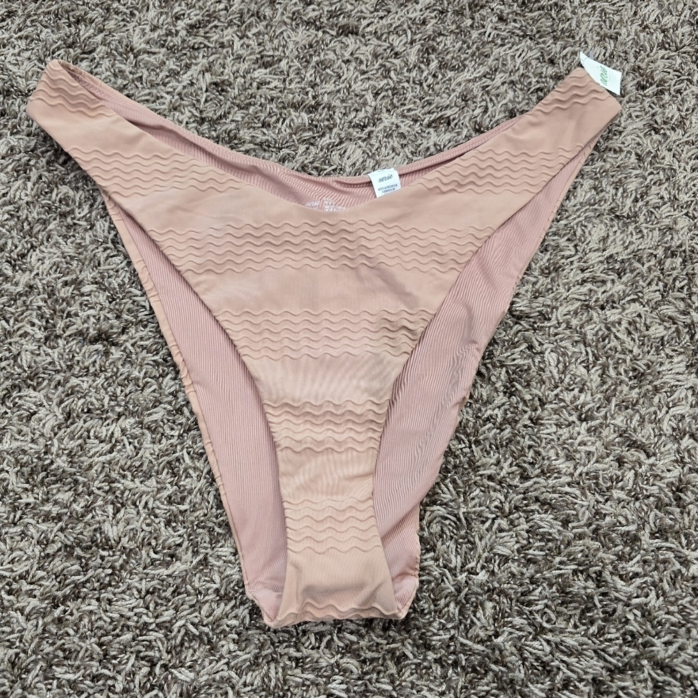 Aerie NWT TAN Jacquard Super High Cut Cheeky Bikini Swim Bottom Size XL